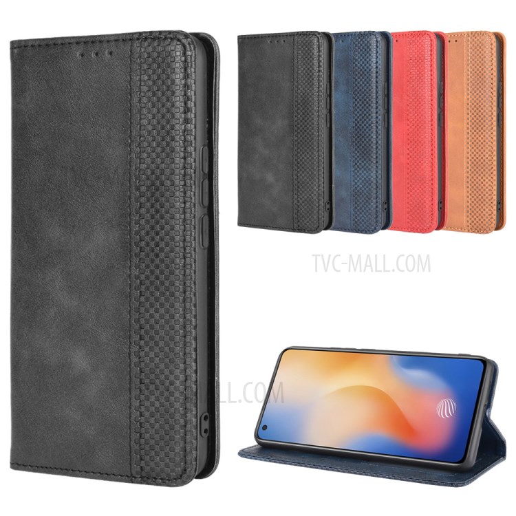 Auto-absorbed Retro Leather Mobile Phone Cover with Stand Wallet for vivo X50 - Black-10