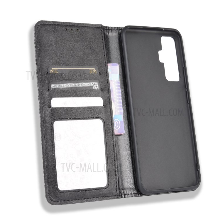 Auto-absorbed Retro Leather Mobile Phone Cover with Stand Wallet for vivo X50 - Black-5