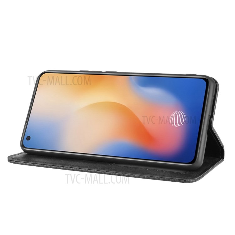 Auto-absorbed Retro Leather Mobile Phone Cover with Stand Wallet for vivo X50 - Black-7