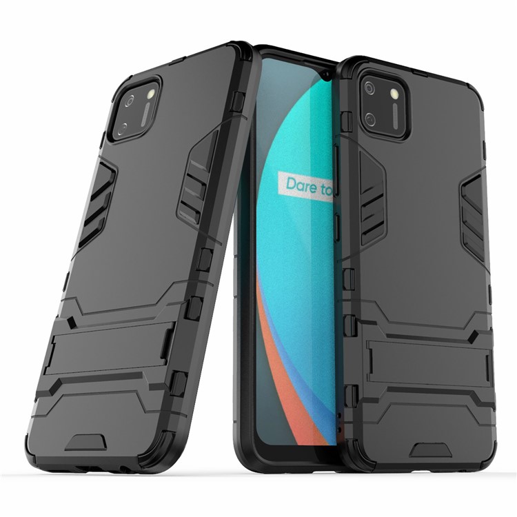 Plastic + TPU Hybrid Case with Kickstand for Realme C11 - Black-2