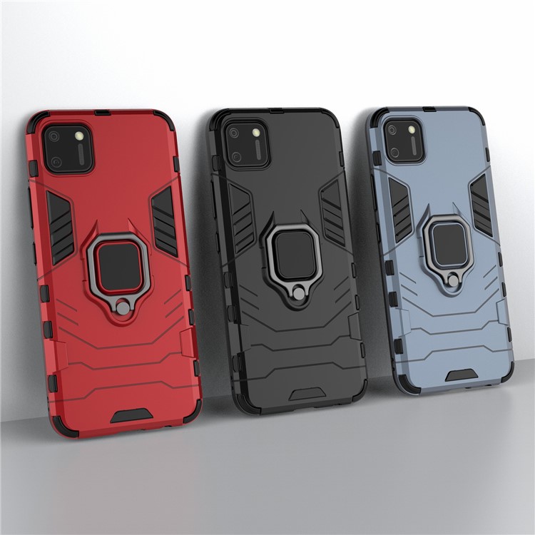 Ring Holder Kickstand Hybrid PC + TPU Combo Cover Case for Realme C11 - Black-10