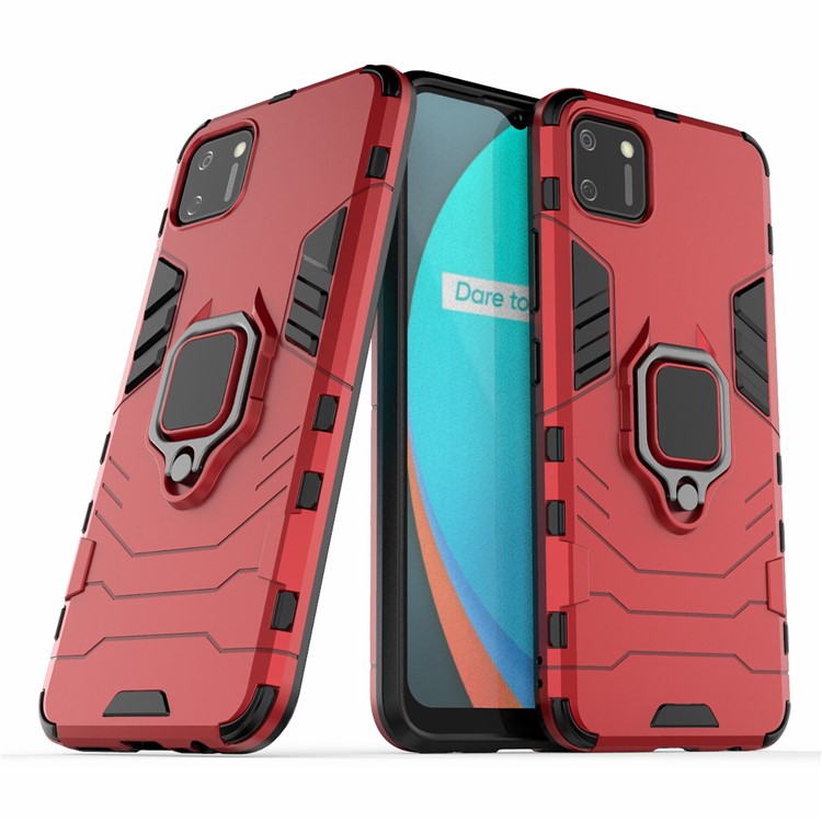 Ring Holder Kickstand Hybrid PC + TPU Combo Cover Case for Realme C11 - Red-2