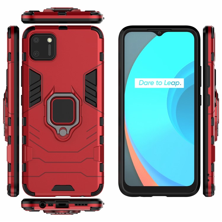 Ring Holder Kickstand Hybrid PC + TPU Combo Cover Case for Realme C11 - Red-3