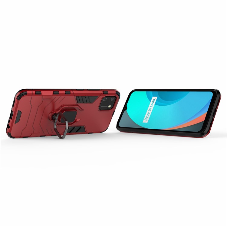 Ring Holder Kickstand Hybrid PC + TPU Combo Cover Case for Realme C11 - Red-4