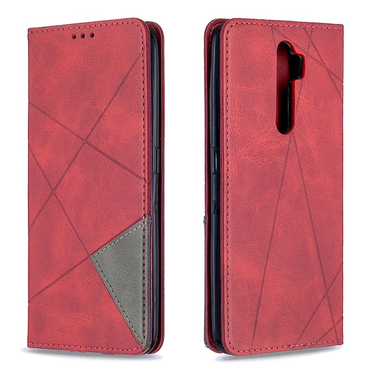 Геометрический Рисунок Кожи Стенд Случае С Картой Слот Для OPPO A5 (2020) / А9 (2020) / A11x - Красный-7