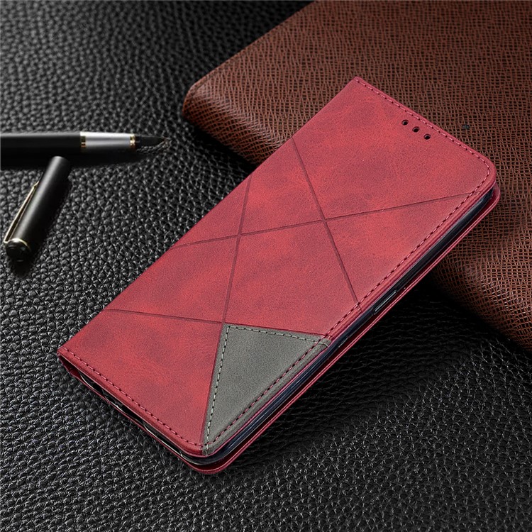 Геометрический Рисунок Кожи Стенд Случае С Картой Слот Для OPPO A5 (2020) / А9 (2020) / A11x - Красный-8