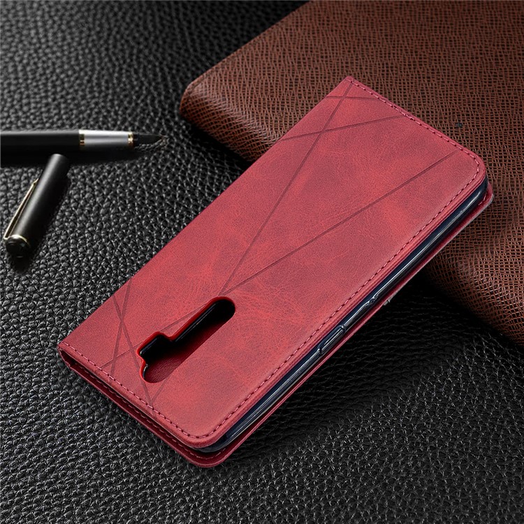 Геометрический Рисунок Кожи Стенд Случае С Картой Слот Для OPPO A5 (2020) / А9 (2020) / A11x - Красный-9