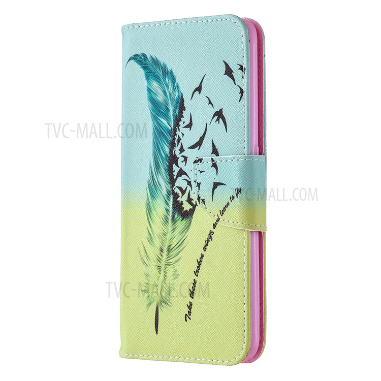 Printing Skin Shell Leather Phone Cover for Oppo A5 (2020)/A9 (2020)/A11x - Feather Pattern-4