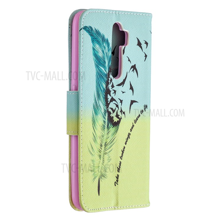 Printing Skin Shell Leather Phone Cover for Oppo A5 (2020)/A9 (2020)/A11x - Feather Pattern-5