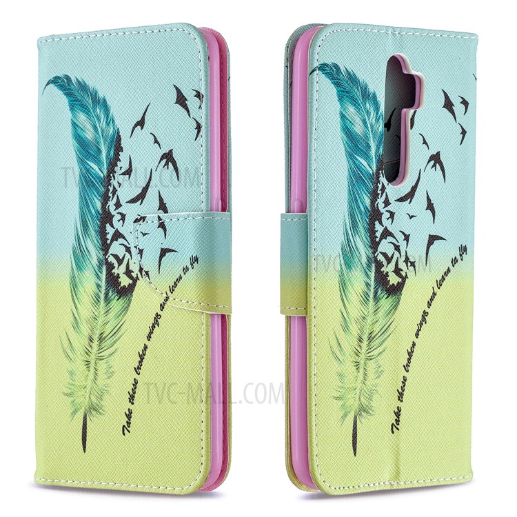 Printing Skin Shell Leather Phone Cover for Oppo A5 (2020)/A9 (2020)/A11x - Feather Pattern-6
