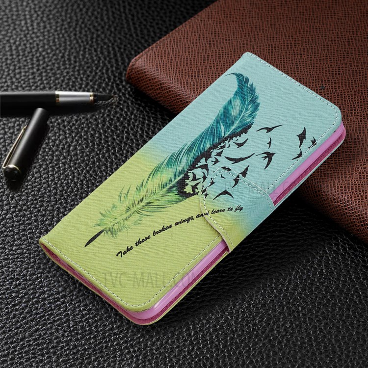 Printing Skin Shell Leather Phone Cover for Oppo A5 (2020)/A9 (2020)/A11x - Feather Pattern-7