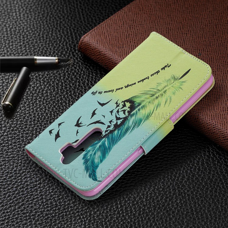 Printing Skin Shell Leather Phone Cover for Oppo A5 (2020)/A9 (2020)/A11x - Feather Pattern-8