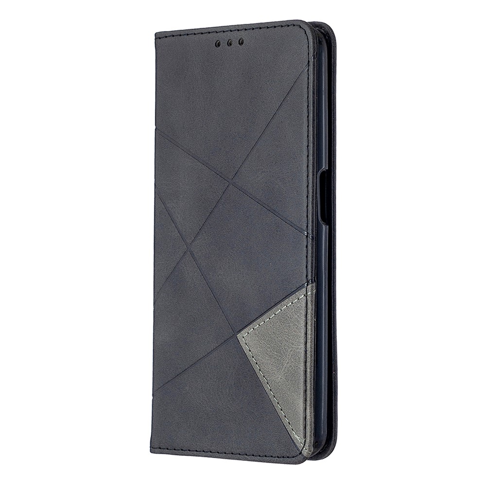 Estuche de Cuero de Patrón Geométrico Con Ranuras Para Tarjetas Para Oppo A72 / A52 / A92 - Negro