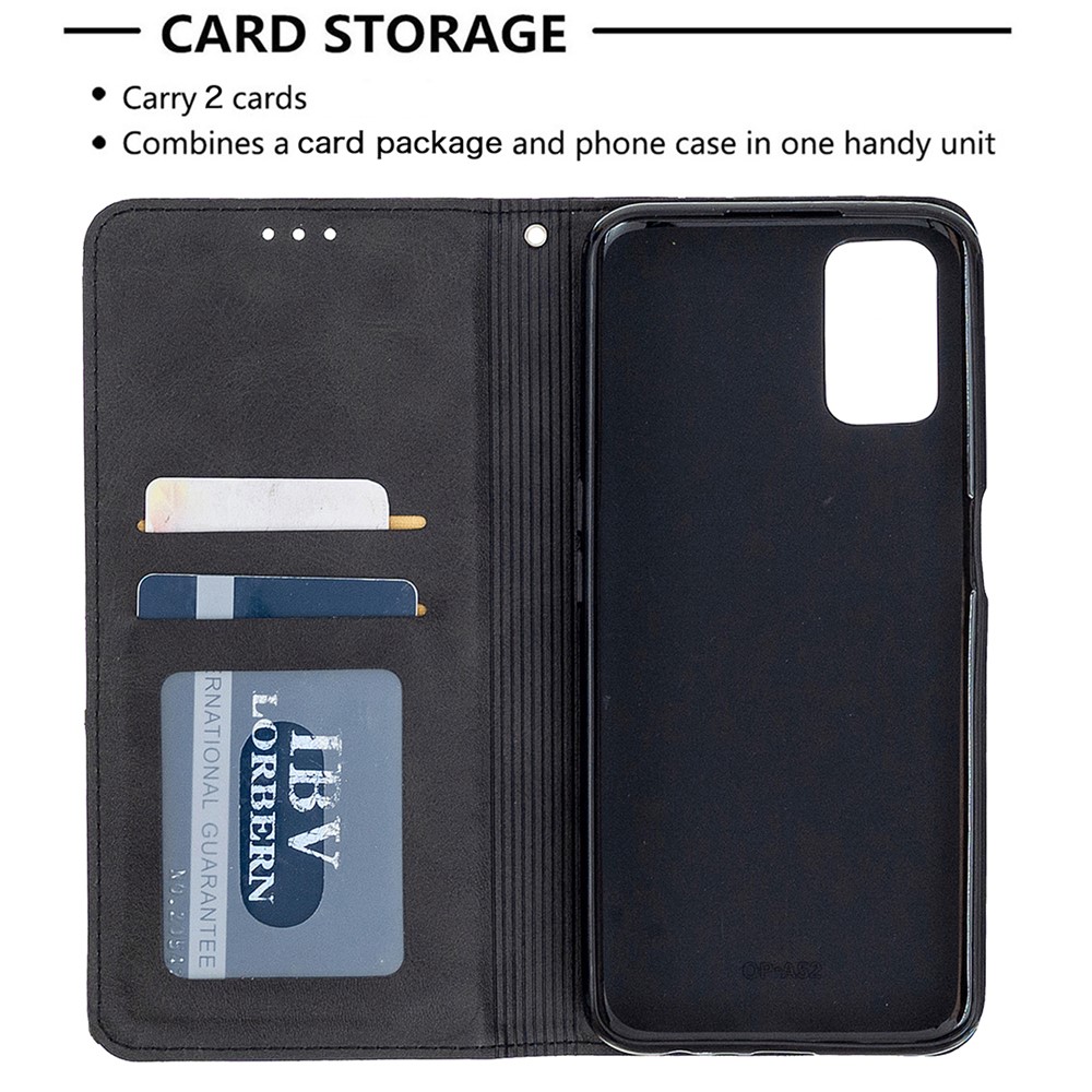 Estuche de Cuero de Patrón Geométrico Con Ranuras Para Tarjetas Para Oppo A72 / A52 / A92 - Negro