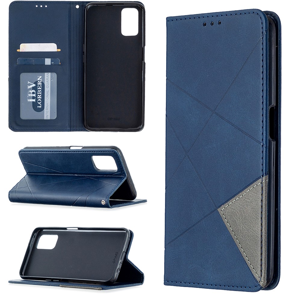 Geometric Pattern Leather Stand Case with Card Slots for OPPO A72/A52/A92 - Blue-1
