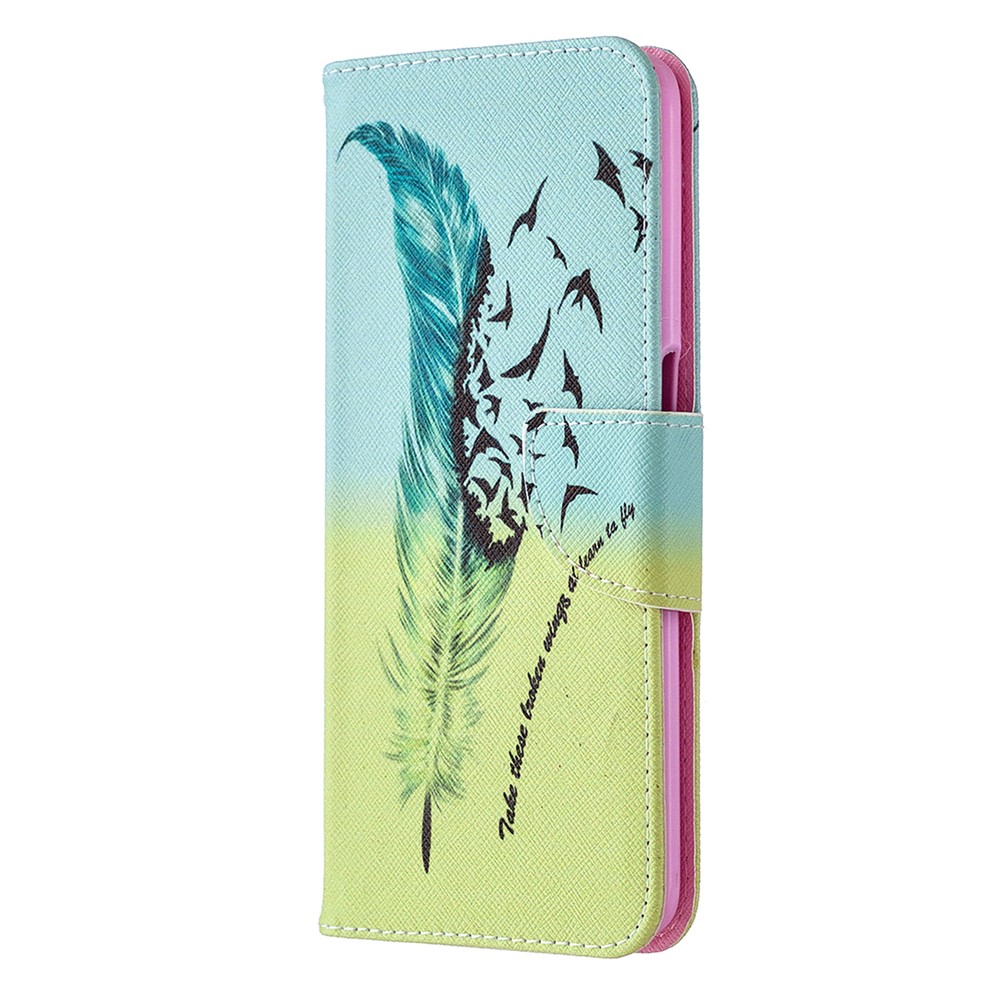 Pattern Printing Leather Wallet Case for OPPO A72/A52/A92 - Feather Pattern-2