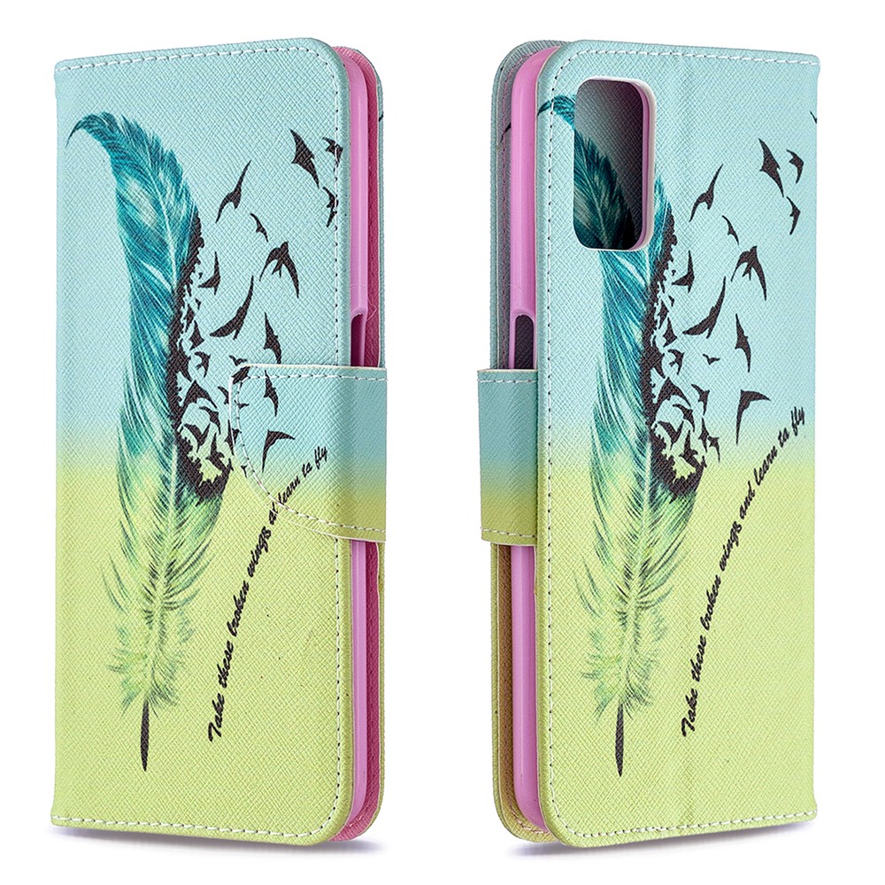 Pattern Printing Leather Wallet Case for OPPO A72/A52/A92 - Feather Pattern-4