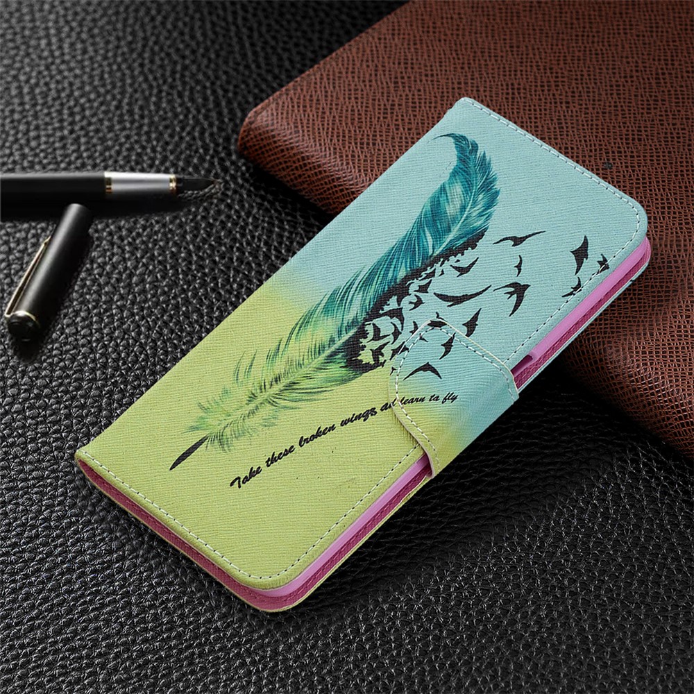 Pattern Printing Leather Wallet Case for OPPO A72/A52/A92 - Feather Pattern-7