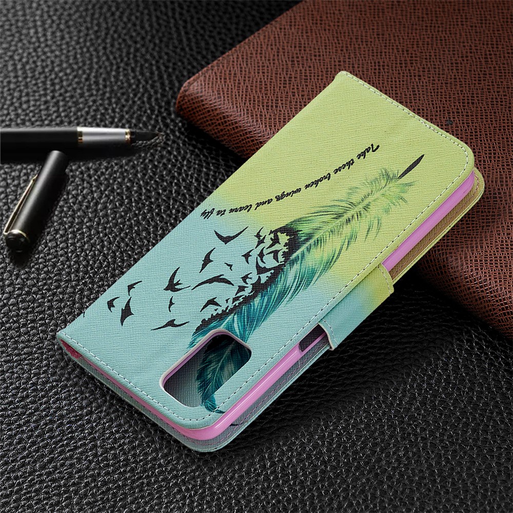 Pattern Printing Leather Wallet Case for OPPO A72/A52/A92 - Feather Pattern-8