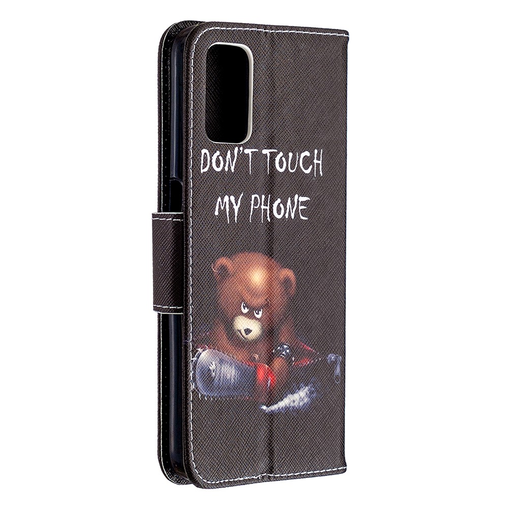 Pattern Printing Leather Wallet Case for OPPO A72/A52/A92 - Brown Bear and Warning Words-3