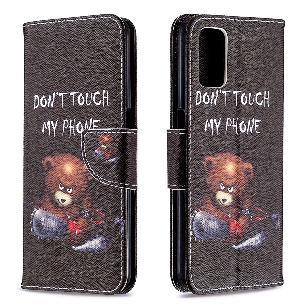 Pattern Printing Leather Wallet Case for OPPO A72/A52/A92 - Brown Bear and Warning Words-4
