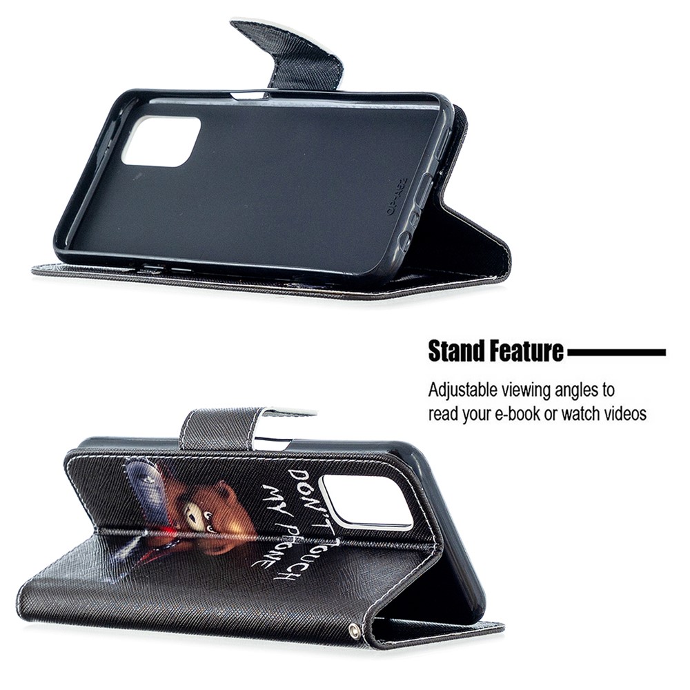 Pattern Printing Leather Wallet Case for OPPO A72/A52/A92 - Brown Bear and Warning Words-5
