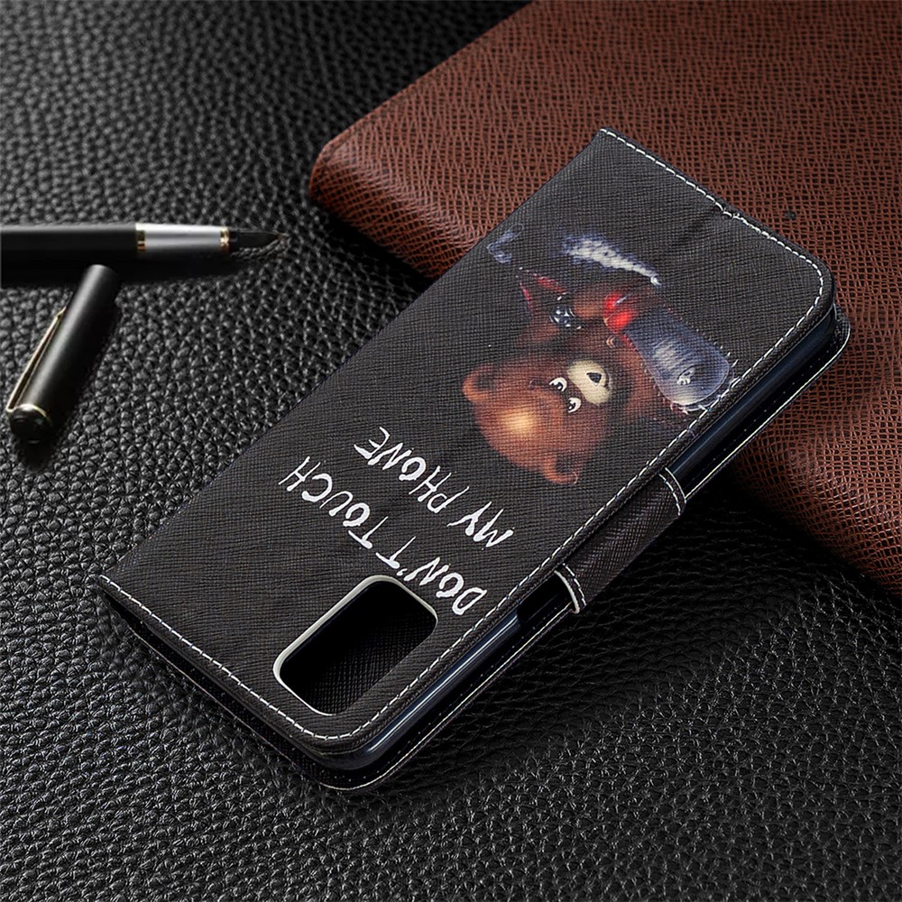 Pattern Printing Leather Wallet Case for OPPO A72/A52/A92 - Brown Bear and Warning Words-8