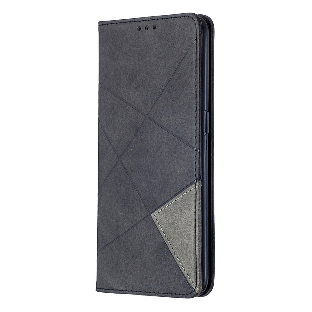 Estuche Para Cartas de Cuero de Stand de Patrón Geométrico Para OPPO A31 (2020) / A81 - Negro