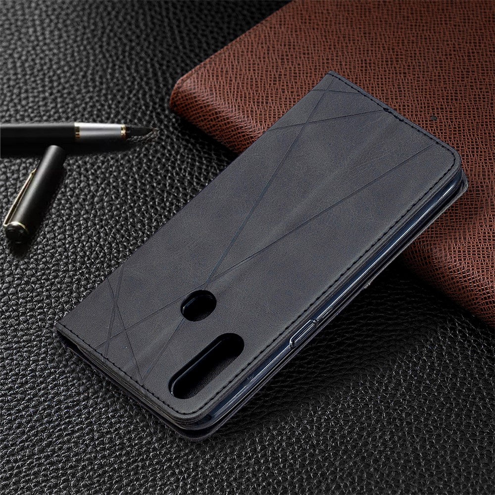 Estuche Para Cartas de Cuero de Stand de Patrón Geométrico Para OPPO A31 (2020) / A81 - Negro