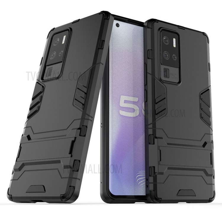 2 in 1 PC + TPU Hybrid Phone Cover with Kickstand for vivo X50 Pro+ - Black-2