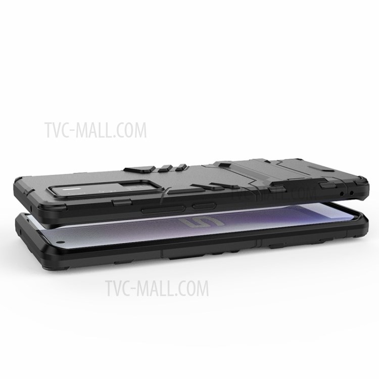 2 in 1 PC + TPU Hybrid Phone Cover with Kickstand for vivo X50 Pro+ - Black-7