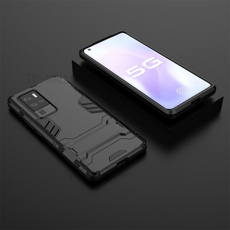 2 in 1 PC + TPU Hybrid Phone Cover with Kickstand for vivo X50 Pro+ - Black-8