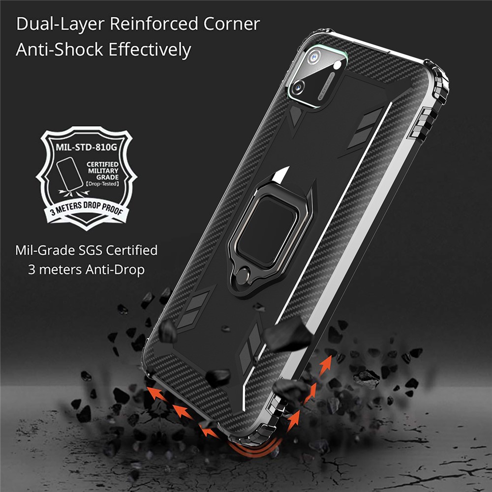 TPU Cubierta Protectora Del Teléfono Soltar La Prueba Dedo Anular Pie De Apoyo Para El C11 Realme - Negro-3