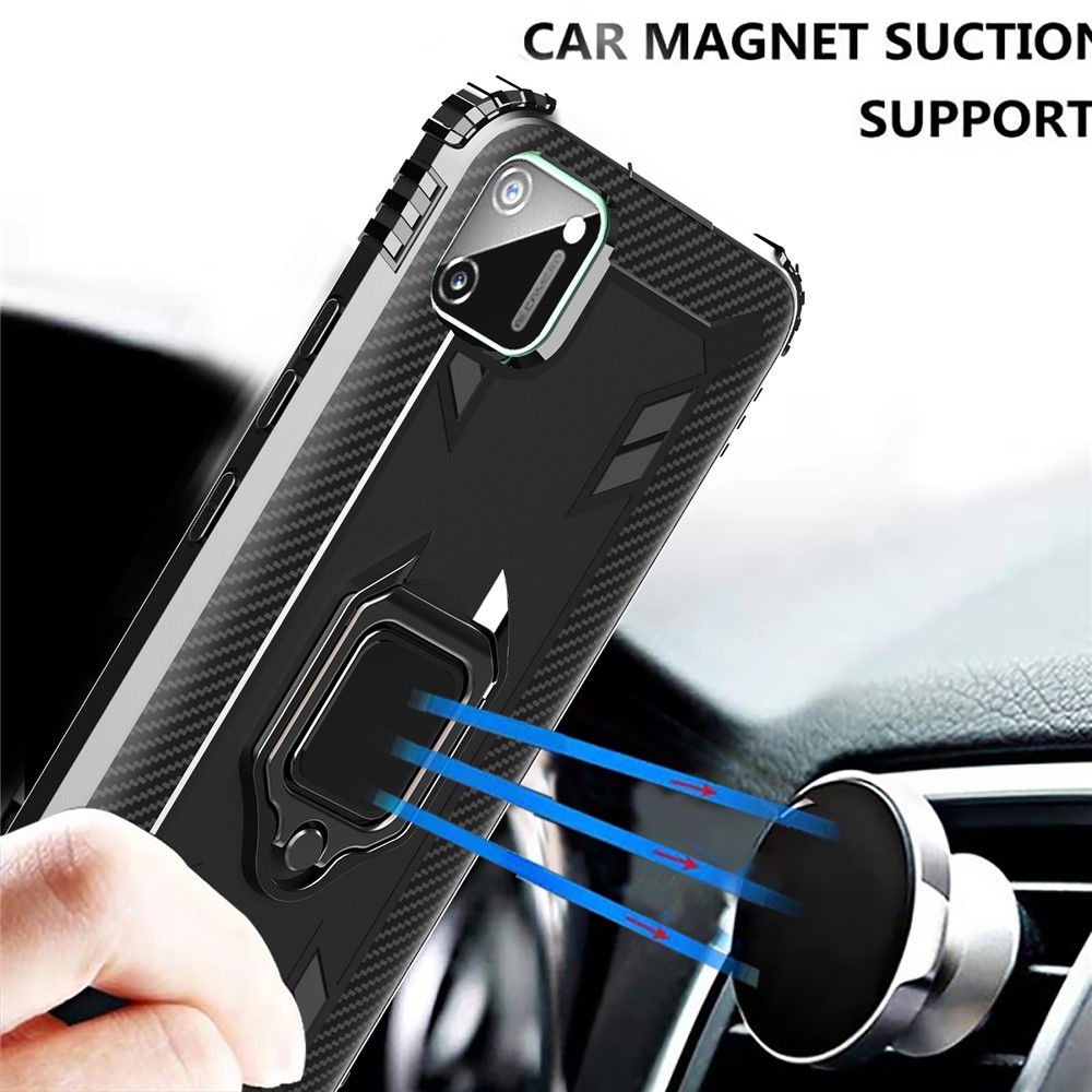 TPU Cubierta Protectora Del Teléfono Soltar La Prueba Dedo Anular Pie De Apoyo Para El C11 Realme - Negro-5