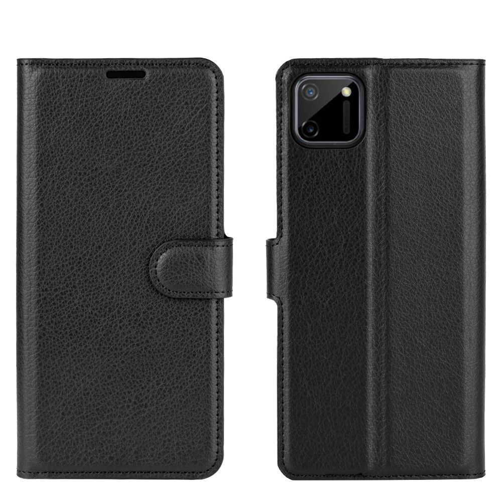 Litchi Texture Wallet Stand Leather Protective Cover for Realme C11 - Black-6