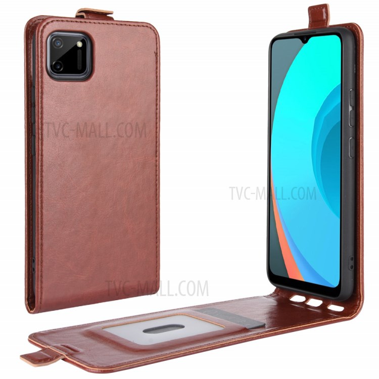 Crazy Horse Vertical Flip Leather Phone Shell for Realme C11 - Brown-1