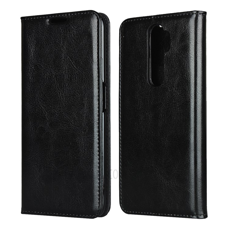 Crazy Horse Texture Genuine Leather Wallet Case with Stand for OPPO A5 (2020) - Black-1