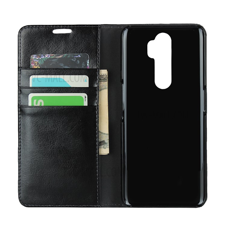 Crazy Horse Texture Genuine Leather Wallet Case with Stand for OPPO A5 (2020) - Black-4