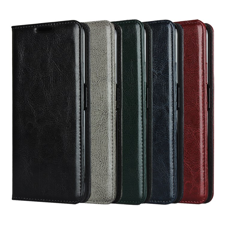 Crazy Horse Texture Genuine Leather Wallet Case with Stand for OPPO A5 (2020) - Black-7