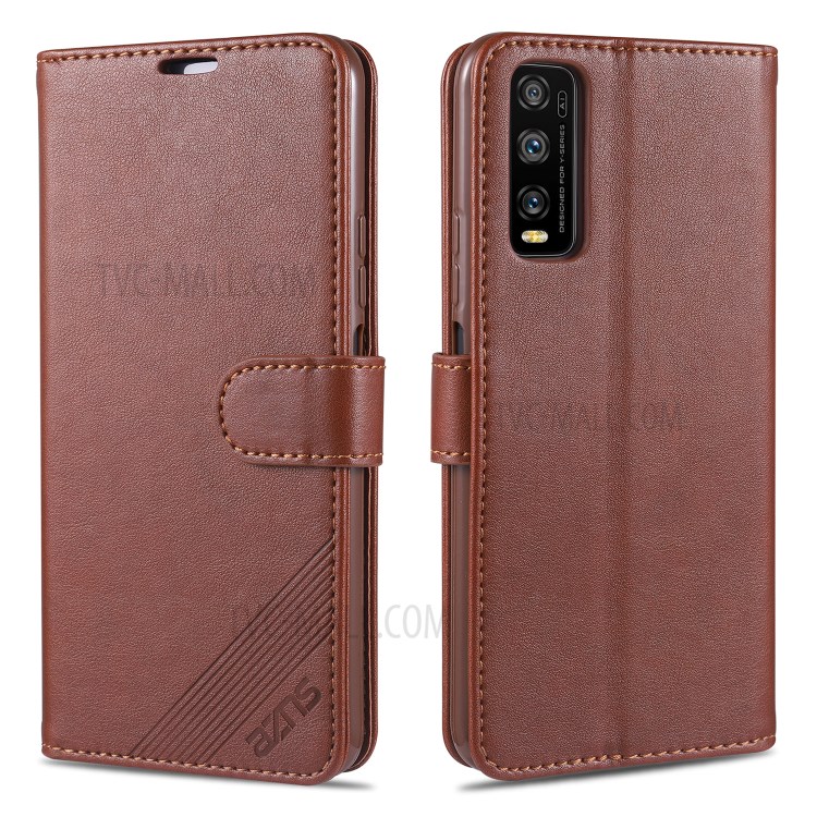 AZNS Phone Shell Leather Stand Cover Shell for Vivo Y70s / V200A / Y51s - Brown-1