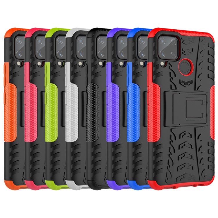 Cool Tyre PC + TPU Hybrid Shell with Kickstand Cover for Realme C15/C11 - Black-10