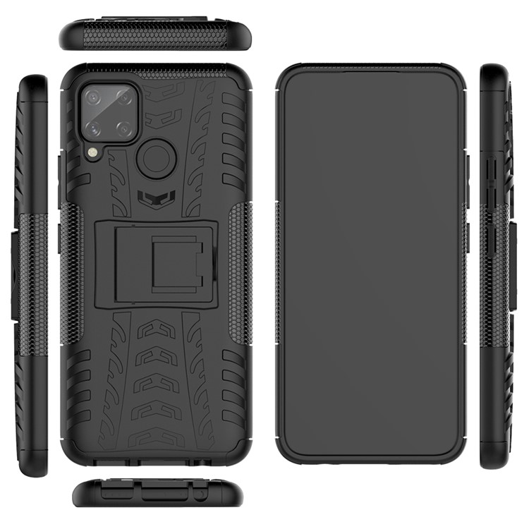Cool Tyre PC + TPU Hybrid Shell with Kickstand Cover for Realme C15/C11 - Black-2