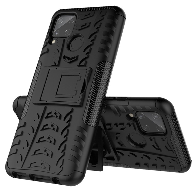 Cool Tyre PC + TPU Hybrid Shell with Kickstand Cover for Realme C15/C11 - Black-9