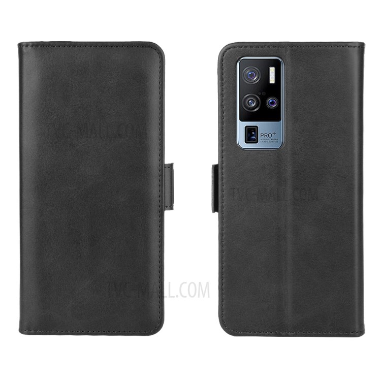 Double Clasp Flip Unique Leather Protective Shell for vivo X50 Pro+ - Black-7