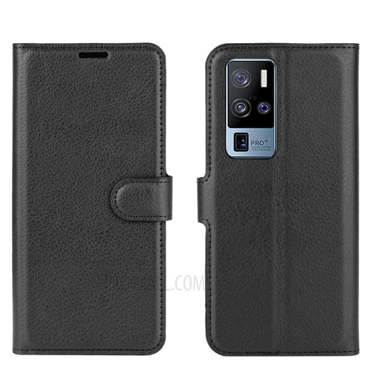 Litchi Skin Magnetic Leather Cover for vivo X50 Pro+ - Black-1