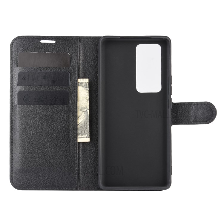 Litchi Skin Magnetic Leather Cover for vivo X50 Pro+ - Black-4