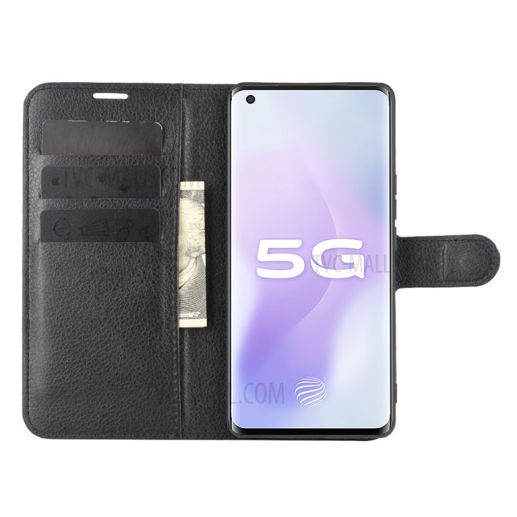 Litchi Skin Magnetic Leather Cover for vivo X50 Pro+ - Black-5