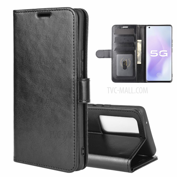 Crazy Horse Wallet Cover Leather Protective Case Accessory for vivo X50 Pro+ - Black-1