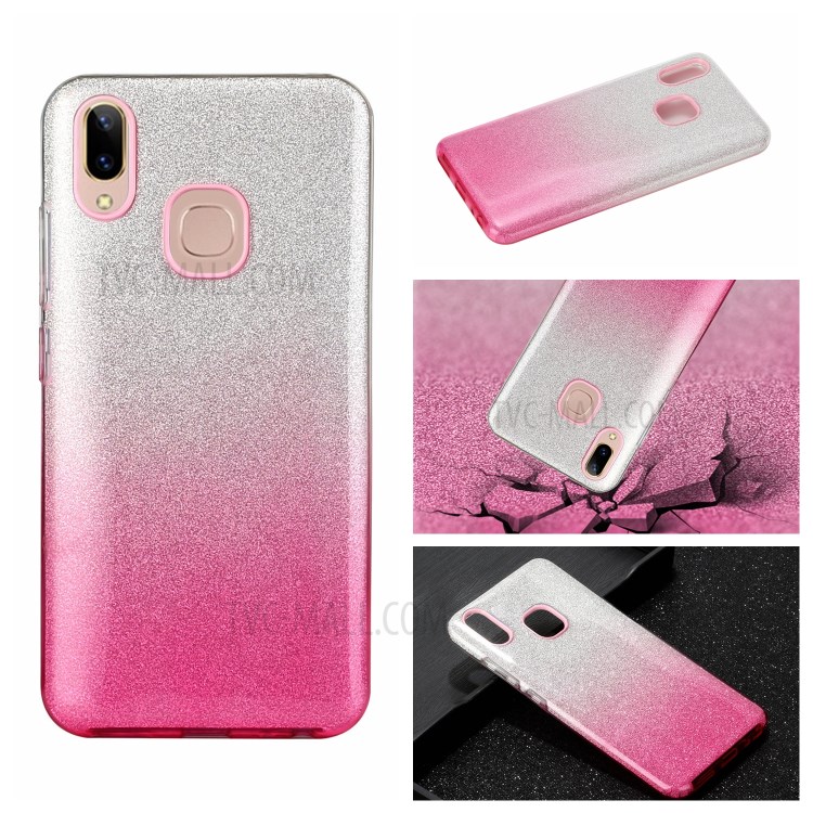 Gradient Color Glittery Powder PC+TPU Combo Case for Vivo Y91/Y93/Y95 - Pink-5