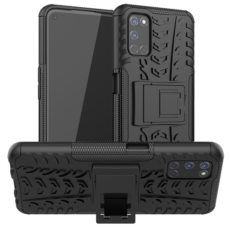 Cool Tyre Protection PC + TPU Hybrid Shell with Kickstand Cover for OPPO A52 - Black-1